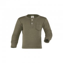 Baby-Langarm-Shirt mit Knopfleiste und Tasche, Wolle/Seide Feinripp
