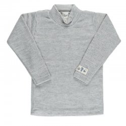 Shirt mit Stehkragen aus Wolle/Seide grau natur geringelt Lilano